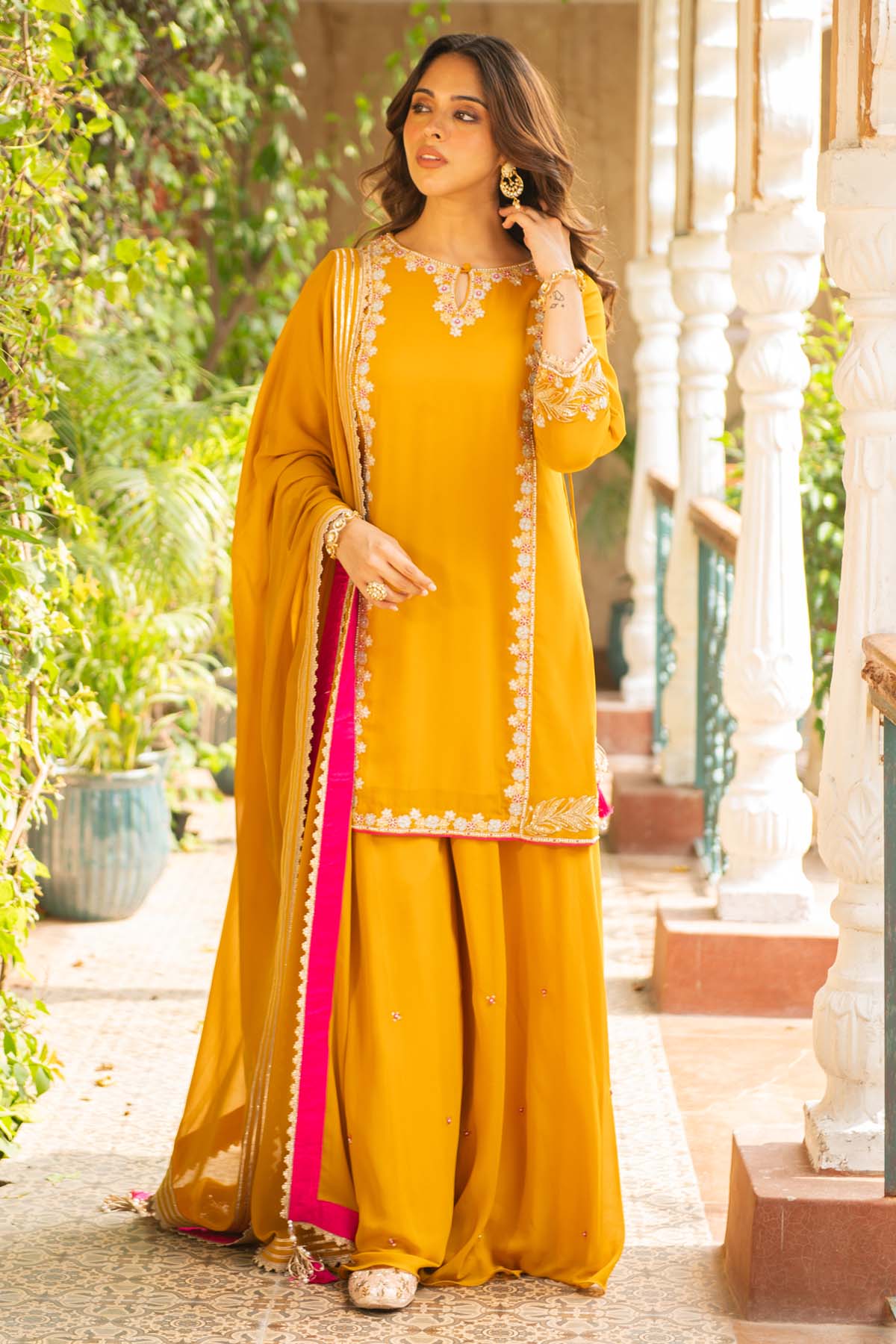 Buy Georgette Mustard Kurta Set Online
